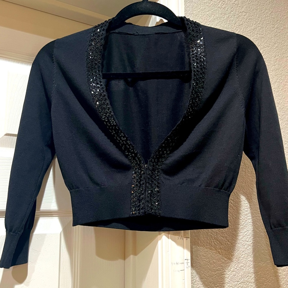 Bebe Black Sequin Short Cardigan Sz XS